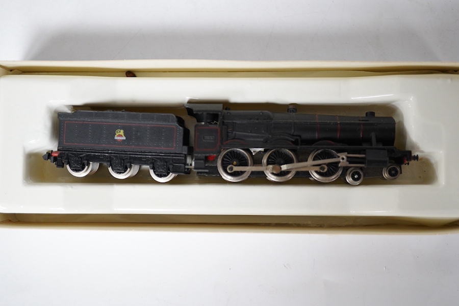 Three boxed Graham Farish N gauge BR locomotives; a Hall Class, Baggrave Hall 6994 (140A), a Hall Class 7315 (1405), and a Class 94xx pannier tank 9401 (1105). Condition - good.